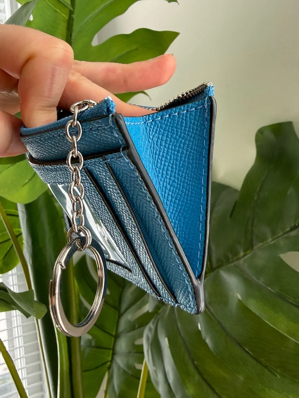 Coach Mini Skinny Id Case Blue Women's Wristlet Wallet Zip Card Holder